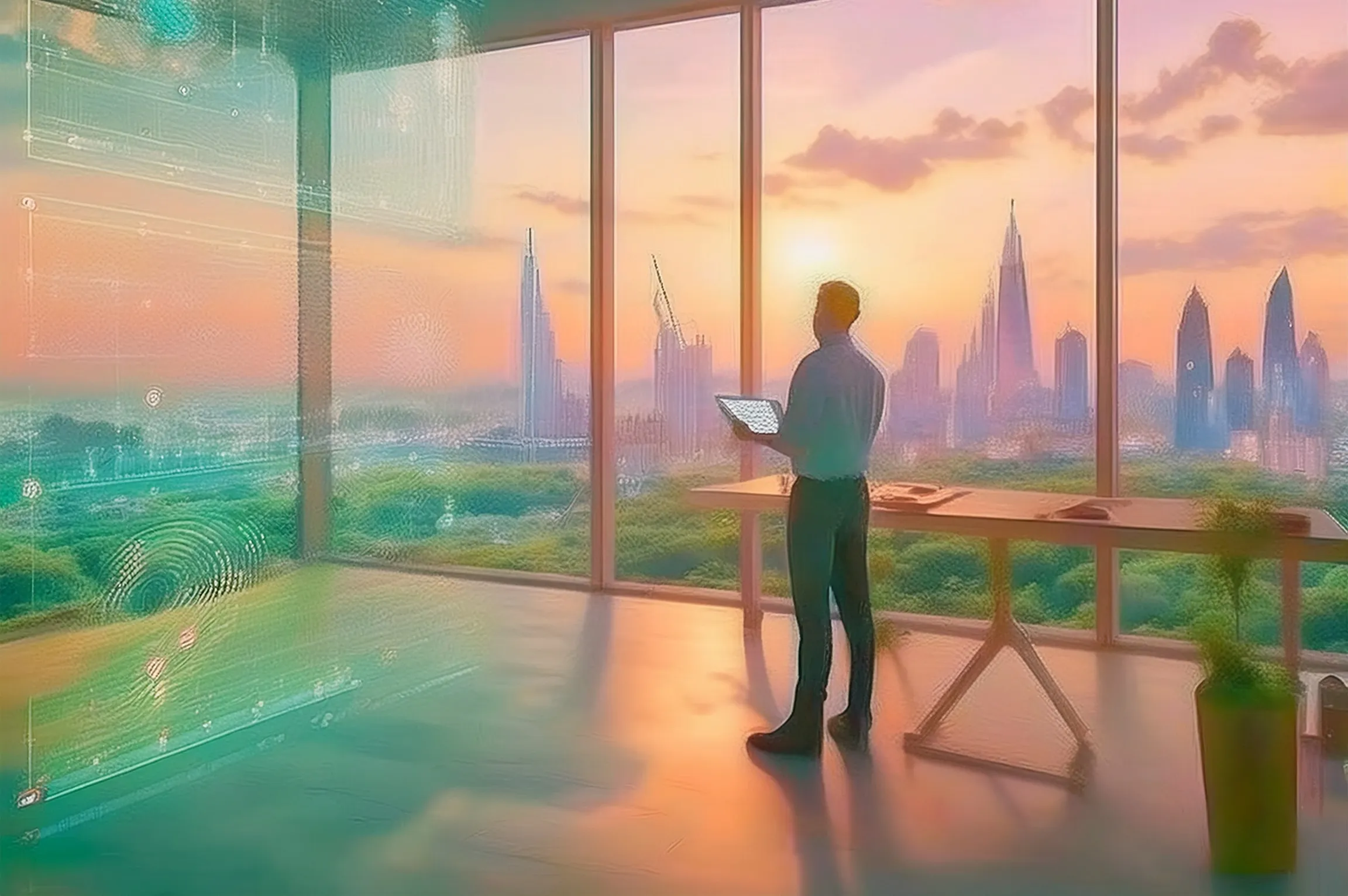 Laptop showing project management dashboard at construction site.