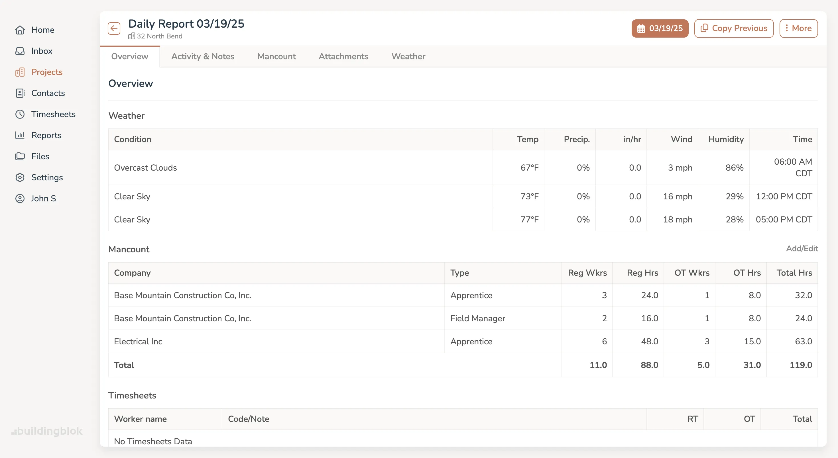 Construction Project Summary Software Web