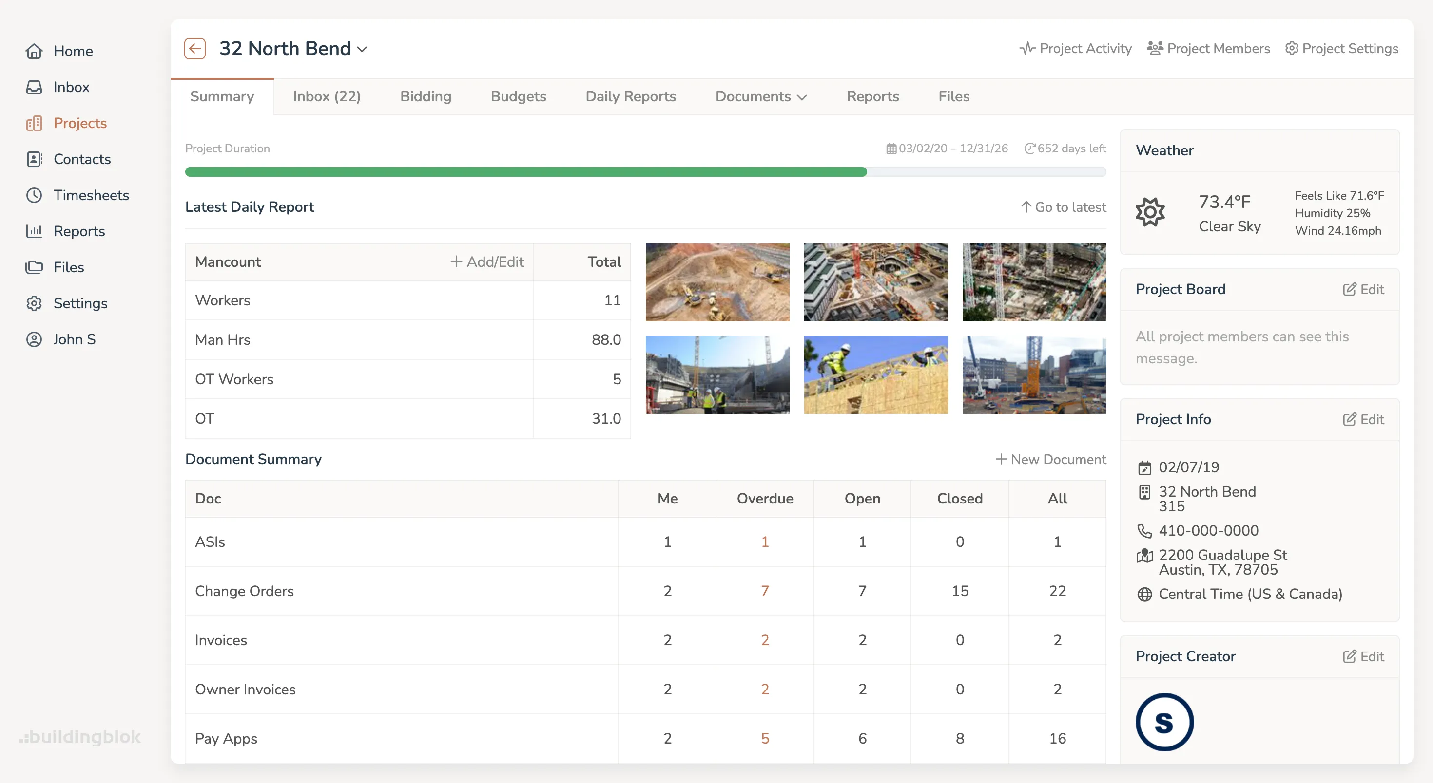 Construction Project Summary Software Web